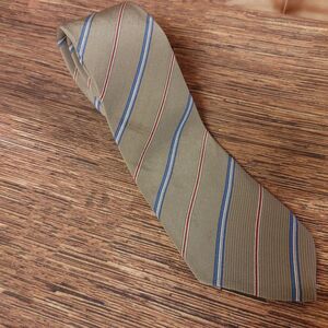 LDM Men's 100% Silk Beige/Blue Striped Neck Tie